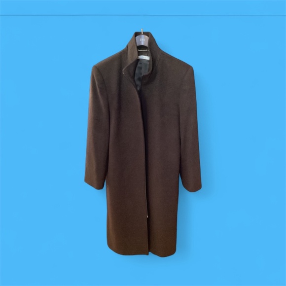 Wool cashmere coat, brown, long, size 10 - Picture 1 of 12